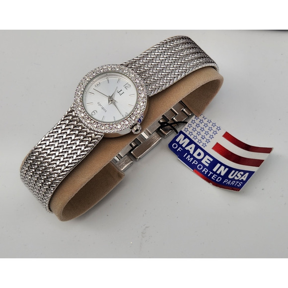 NOS Ladies Jules Jurgensen Crystal Silver Mesh Watch - New Battery - Picture 3 of 15